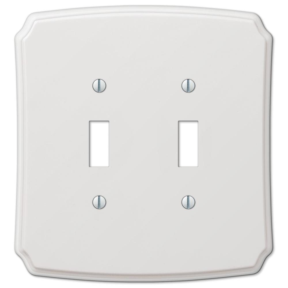 classic white double light switch wallplate featuring a smooth finish and ellipse siding.