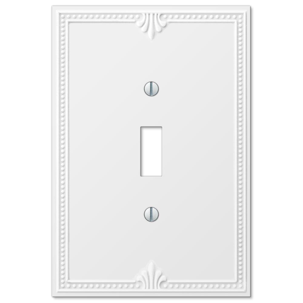 Close-up of a Richmond-style white light switch cover by Amerelle, featuring a clean, classic design with smooth edges and a glossy finish.