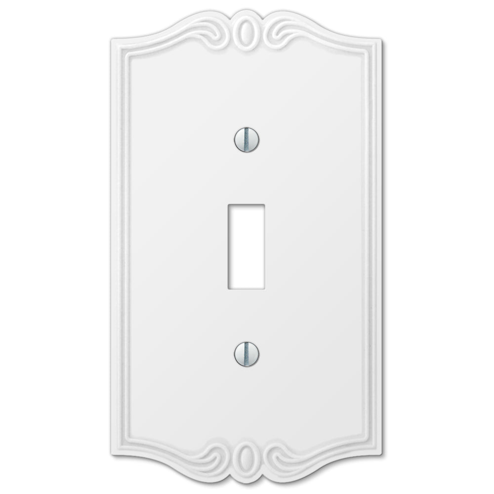 white cottage-style light switch cover with a classic, rustic design and a smooth finish, adding a charming, vintage touch to the room