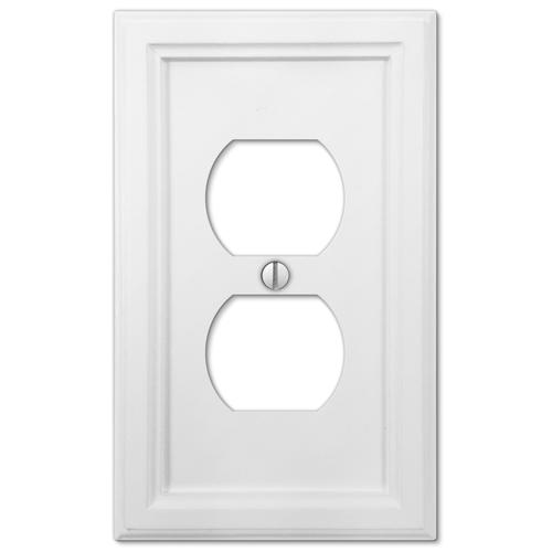 A white outlet wallplate from the Elly collection, showcasing a smooth, matte finish with clean, minimalist lines that enhance its classic charm. The crisp white surface offers a fresh and timeless look, seamlessly blending with any decor.