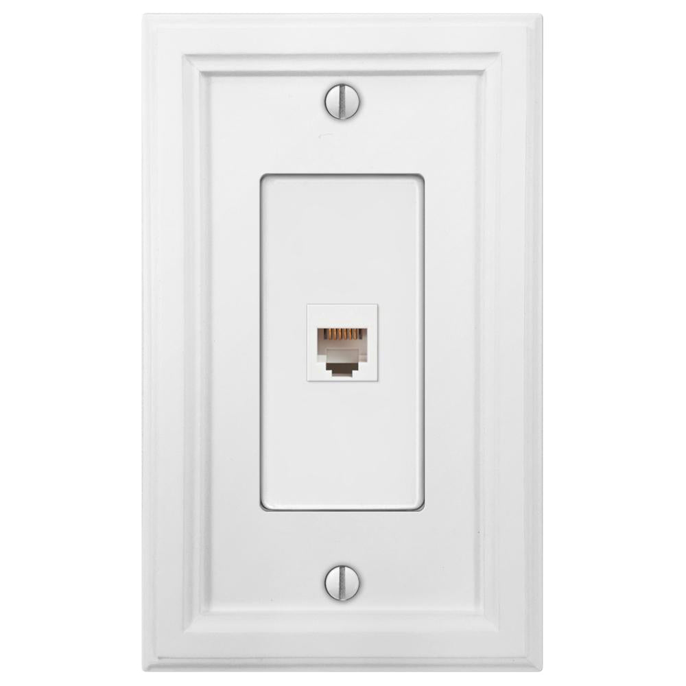 A white ethernet access wallplate from the Elly collection, showcasing a smooth, matte finish with clean, minimalist lines that enhance its classic charm. The crisp white surface offers a fresh and timeless look, seamlessly blending with any decor.