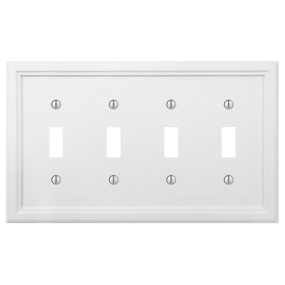 A white quadruple light switch cover from the Elly collection, showcasing a smooth, matte finish with clean, minimalist lines that enhance its classic charm. The crisp white surface offers a fresh and timeless look, seamlessly blending with any decor.