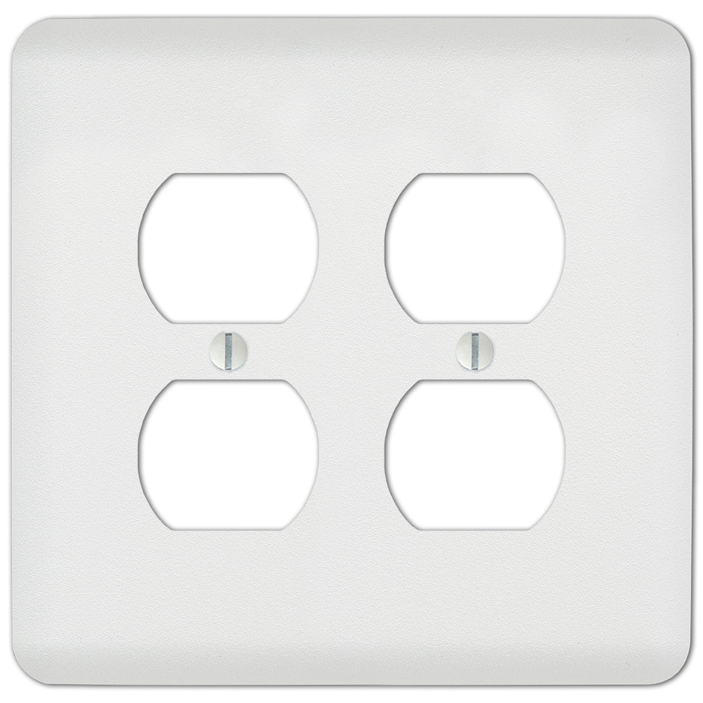 White paintable double outlet wallplate with a smooth, primed surface, ready for customization to match any wall color or décor style