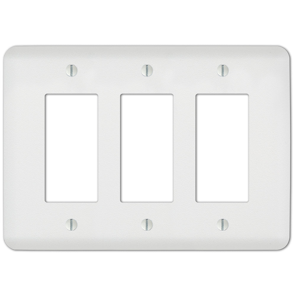 White paintable triple dimmer wallplate with a smooth, primed surface, ready for customization to match any wall color or décor style