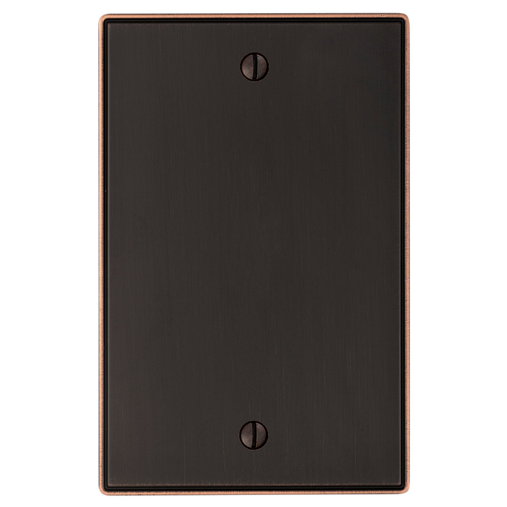 The Halle aged bronze outlet protector wallplate features a sophisticated design with smooth edges and a warm, dark bronze finish, perfect for adding a subtle touch of classic charm to traditional or transitional spaces.