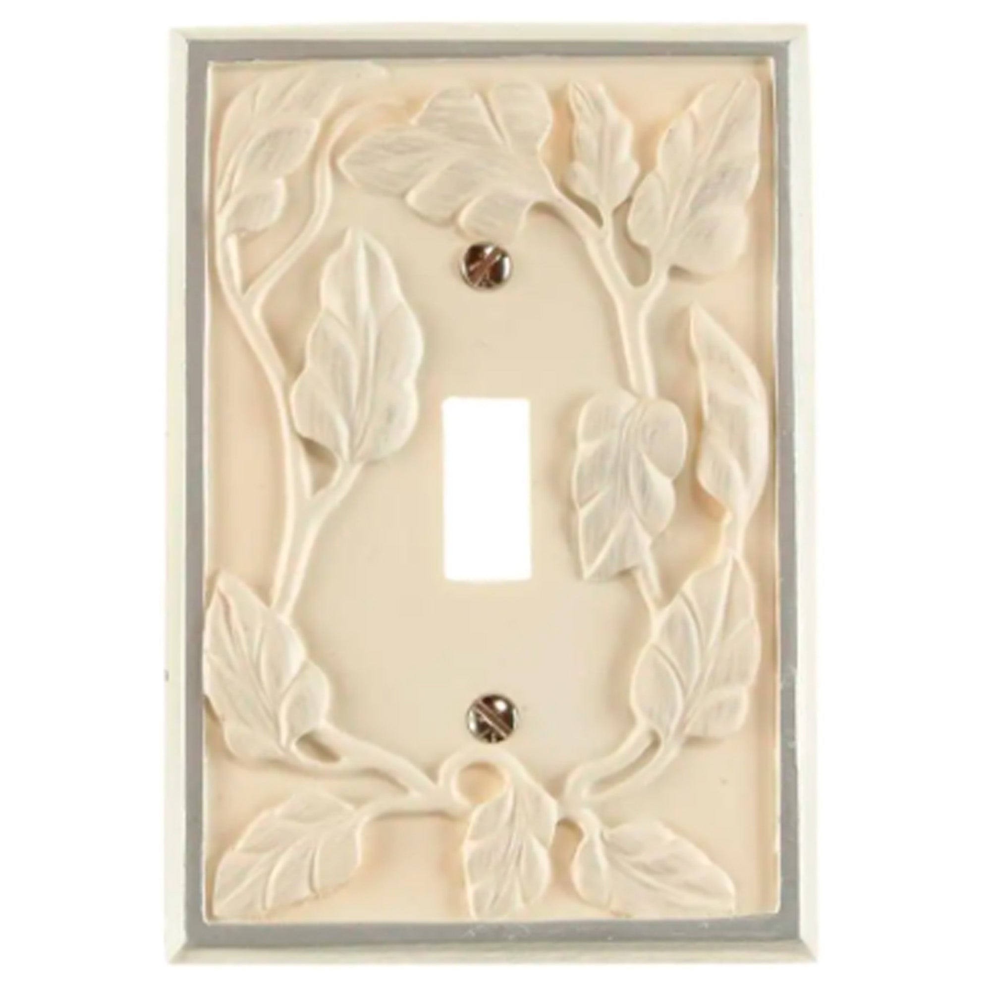 Nature-inspired leaf decorative light switch cover by Amerelle Wallplates, featuring an intricate leaf design that adds an elegant, organic touch to any room.