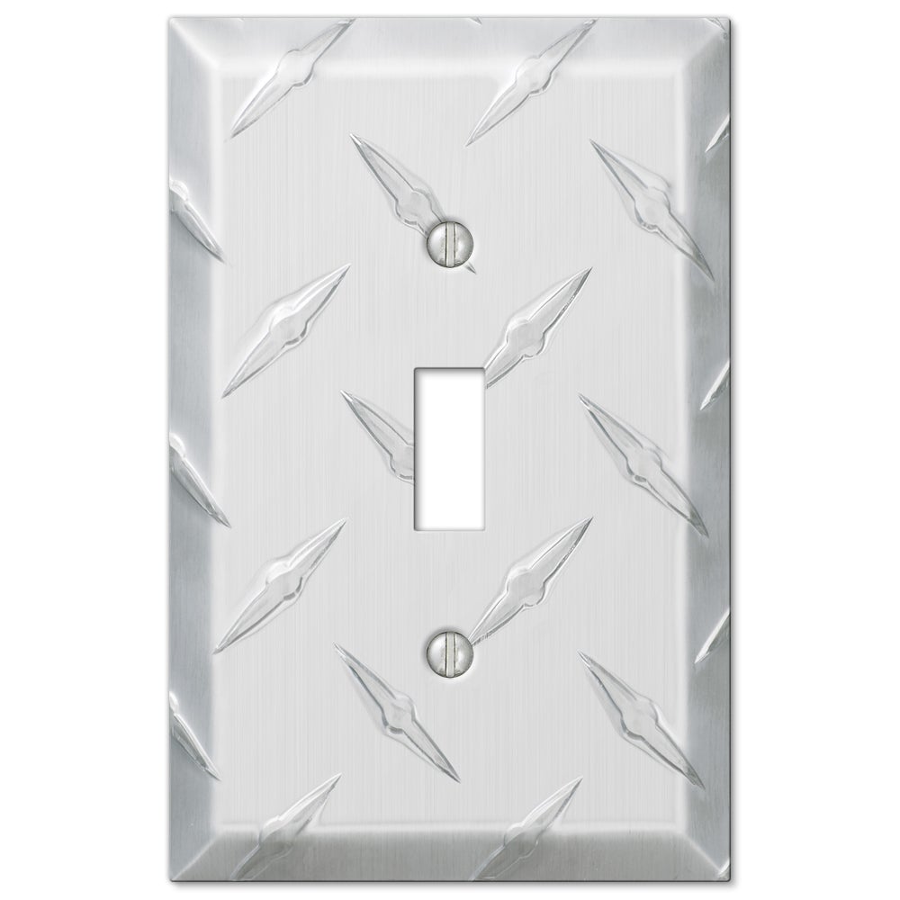 Chrome light switch cover with a shiny, reflective chrome finish featuring a textured diamond plate pattern. The cover has clean edges and a bold, industrial look, perfect for adding a modern, edgy touch to contemporary or industrial-themed spaces.