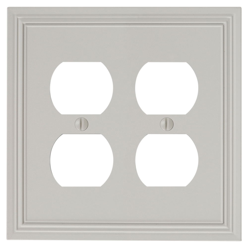 Daltry Matte Gray double outlet wallplate with a sleek, modern matte finish in soft gray. The cover has a smooth, flat surface that blends seamlessly with contemporary decor, featuring clean edges and a minimalist design for an elegant, understated look.