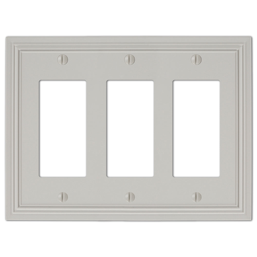 Daltry Matte Gray triple dimmer wallplate with a sleek, modern matte finish in soft gray. The cover has a smooth, flat surface that blends seamlessly with contemporary decor, featuring clean edges and a minimalist design for an elegant, understated look.