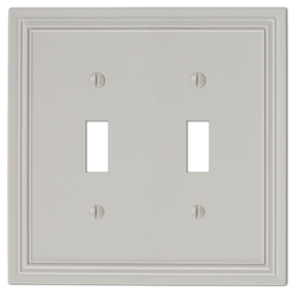 Daltry Matte Gray double light switch wallplate with a sleek, modern matte finish in soft gray. The cover has a smooth, flat surface that blends seamlessly with contemporary decor, featuring clean edges and a minimalist design for an elegant, understated look.