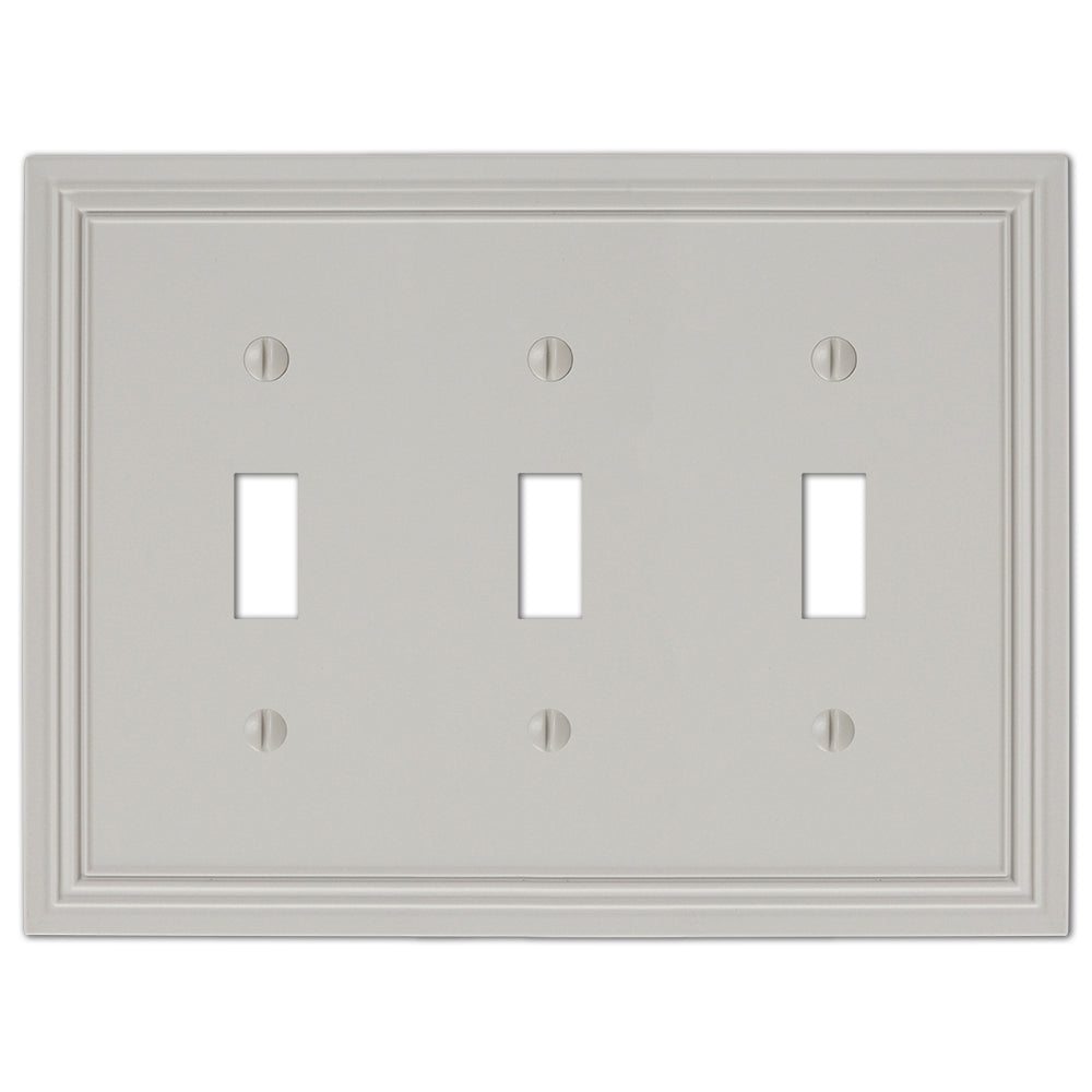 Daltry Matte Gray triple light switch wallplate with a sleek, modern matte finish in soft gray. The cover has a smooth, flat surface that blends seamlessly with contemporary decor, featuring clean edges and a minimalist design for an elegant, understated look.